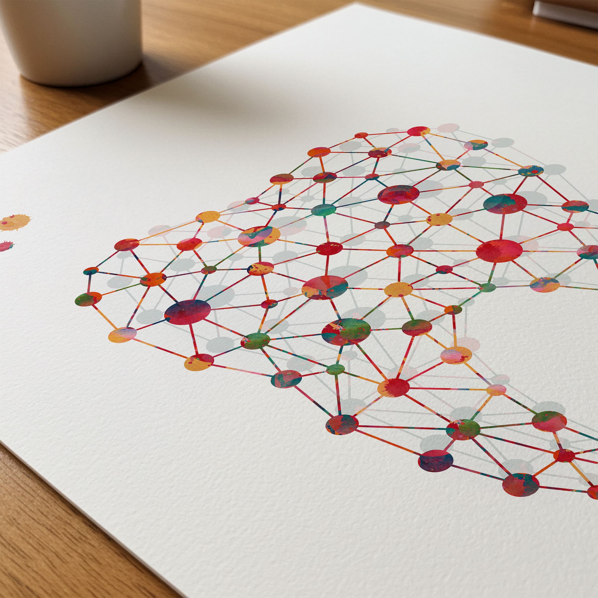 Close-up of minimalist molar watercolor print showing paper texture and grain