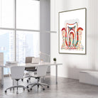 Framed molar cross-section watercolor print in a dental clinic