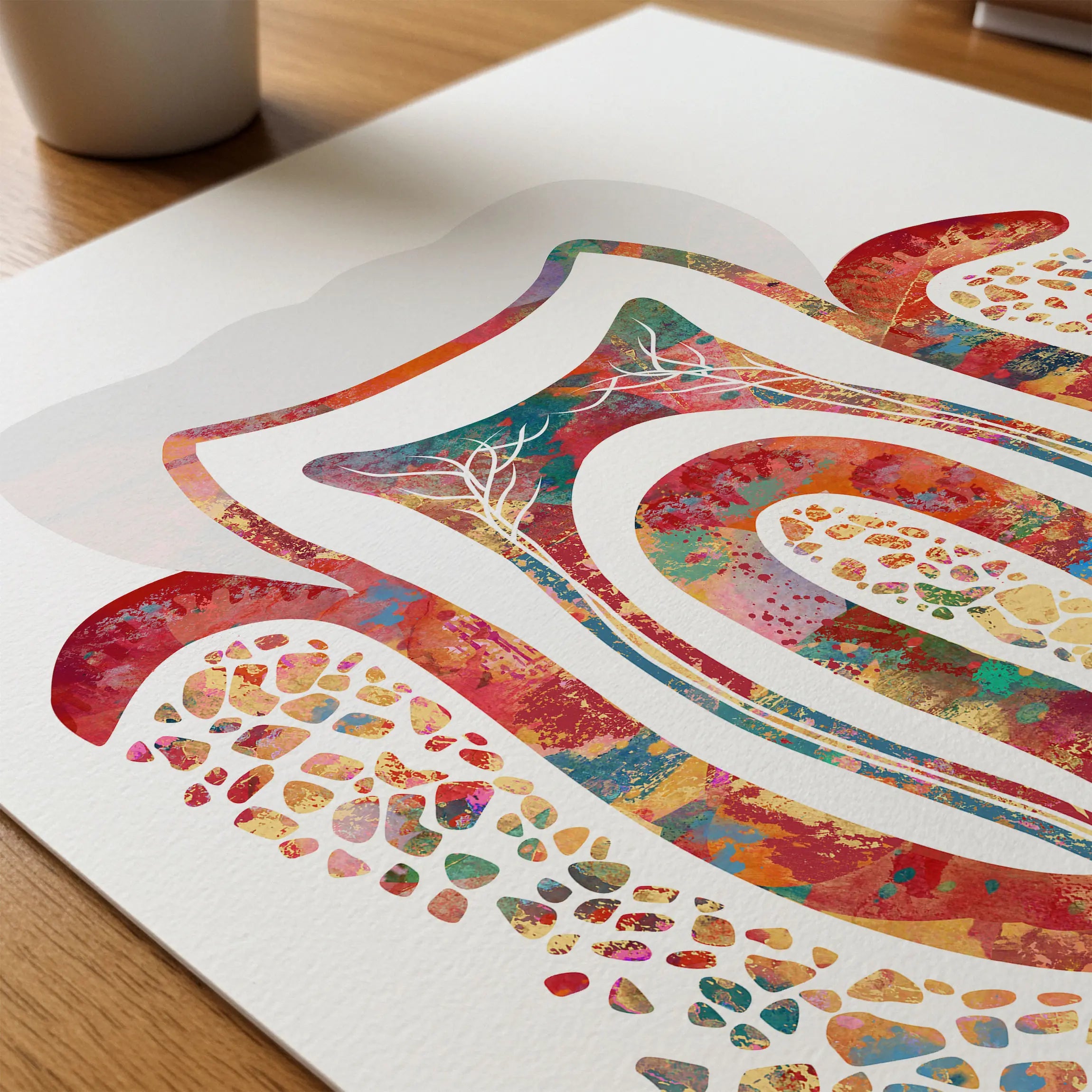 Close-up of molar cross-section watercolor print showing paper texture and grain