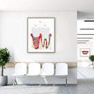 Framed molar implant watercolor print in a clinic waiting room
