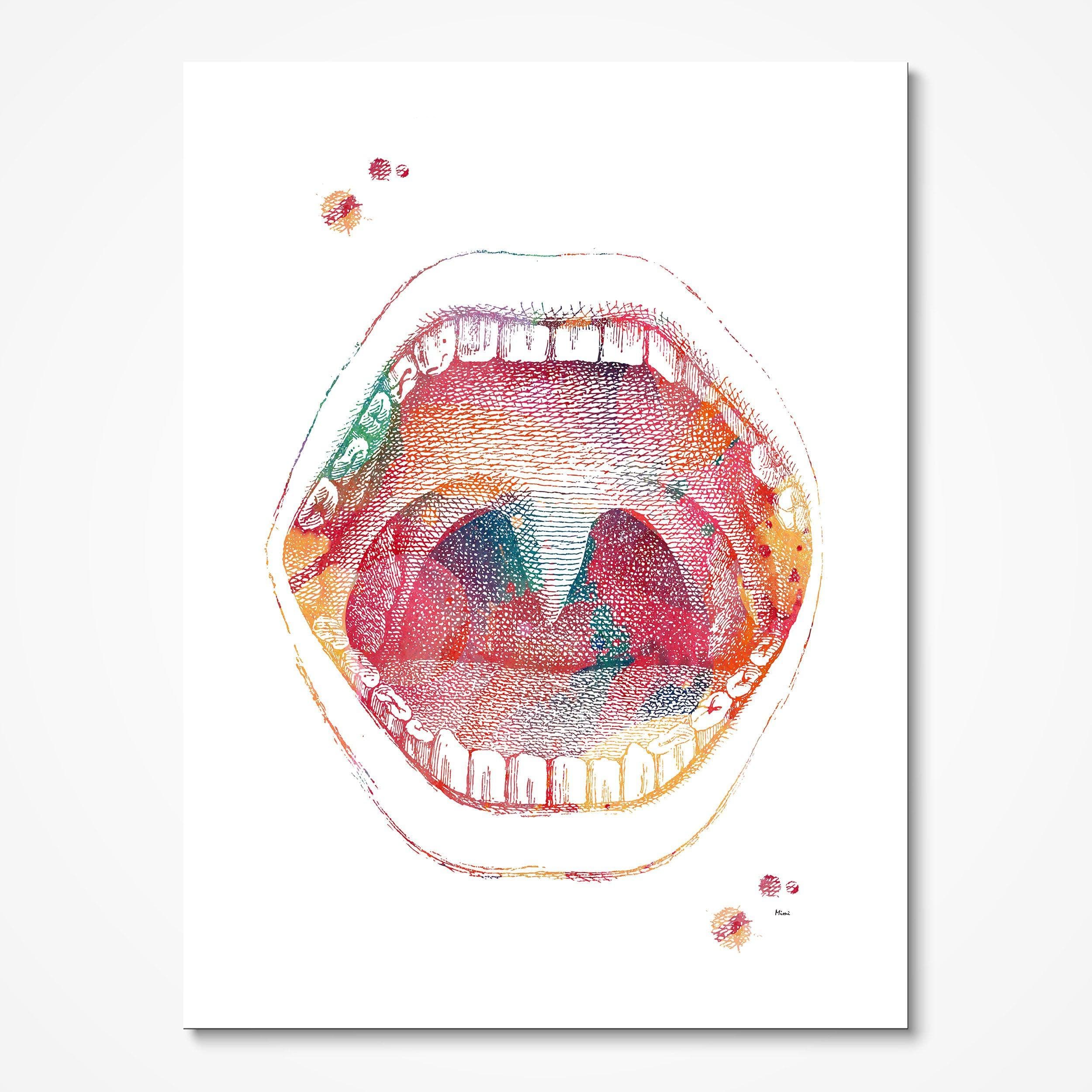 Mouth Anatomy watercolor print for dental clinic wall decor