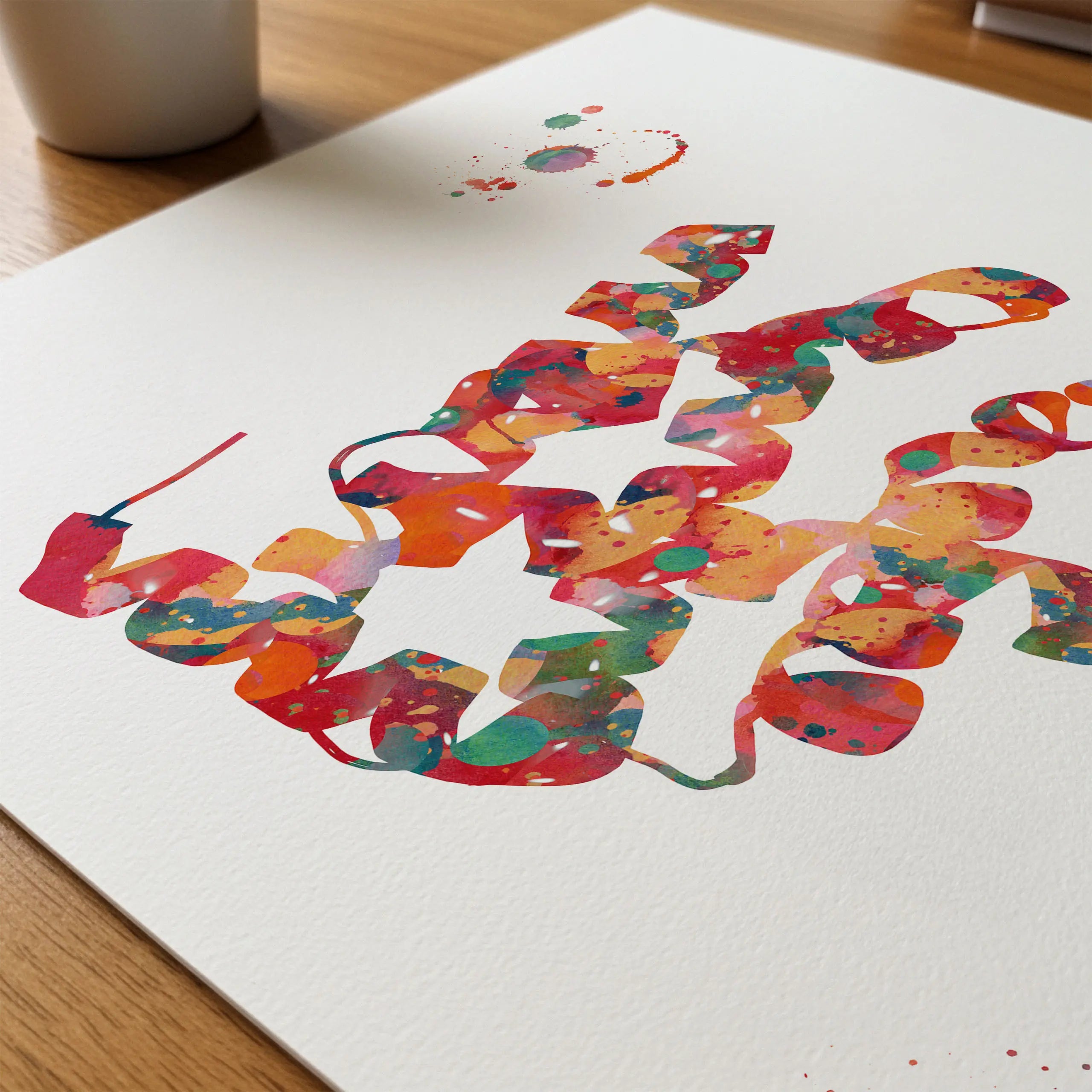 Close-up of myoglobin protein watercolor print showing paper texture and grain