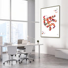 Framed myoglobin protein watercolor print in a science laboratory office
