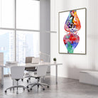 Framed nerve cell synapse & receptors watercolor print in a neurology clinic