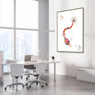 Framed neuron & receptor anatomy watercolor print in a neurology clinic