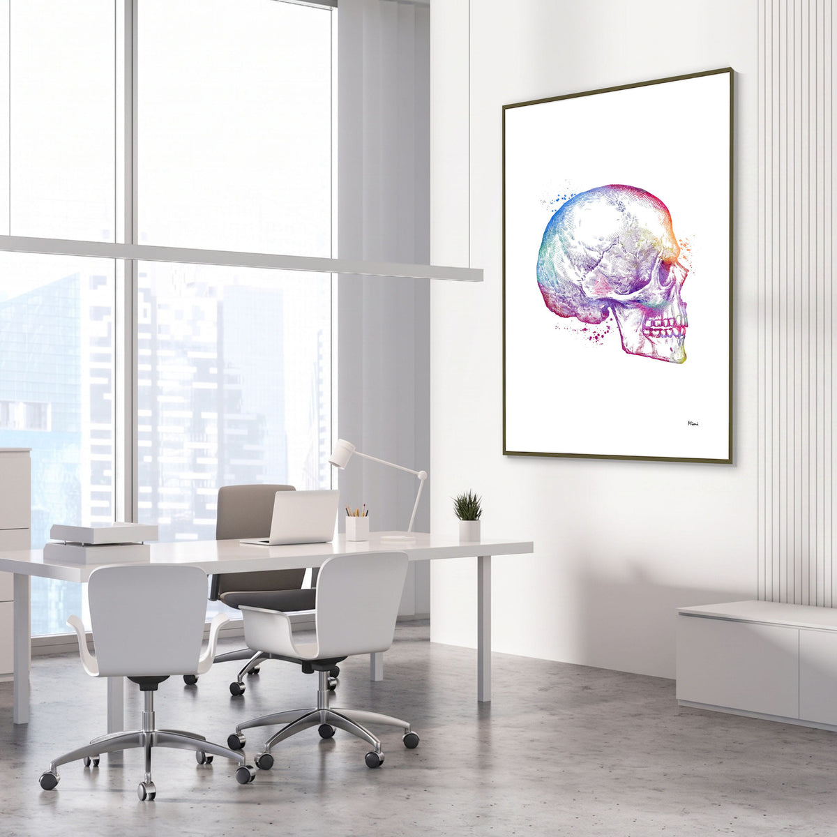 orthognathic surgery watercolor print hanging in a dental clinic