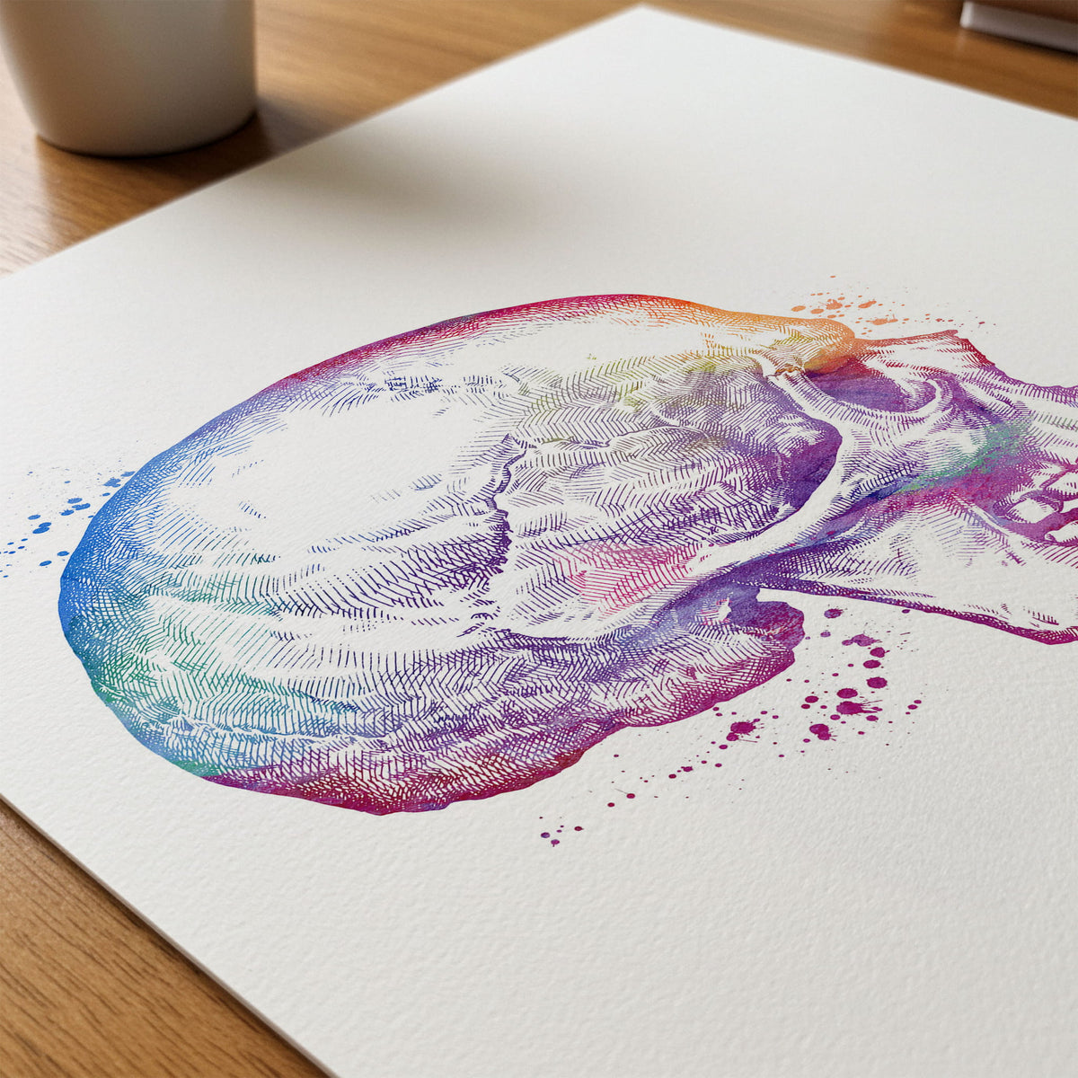 Close-up of orthognathic surgery watercolor print showing paper texture and grain