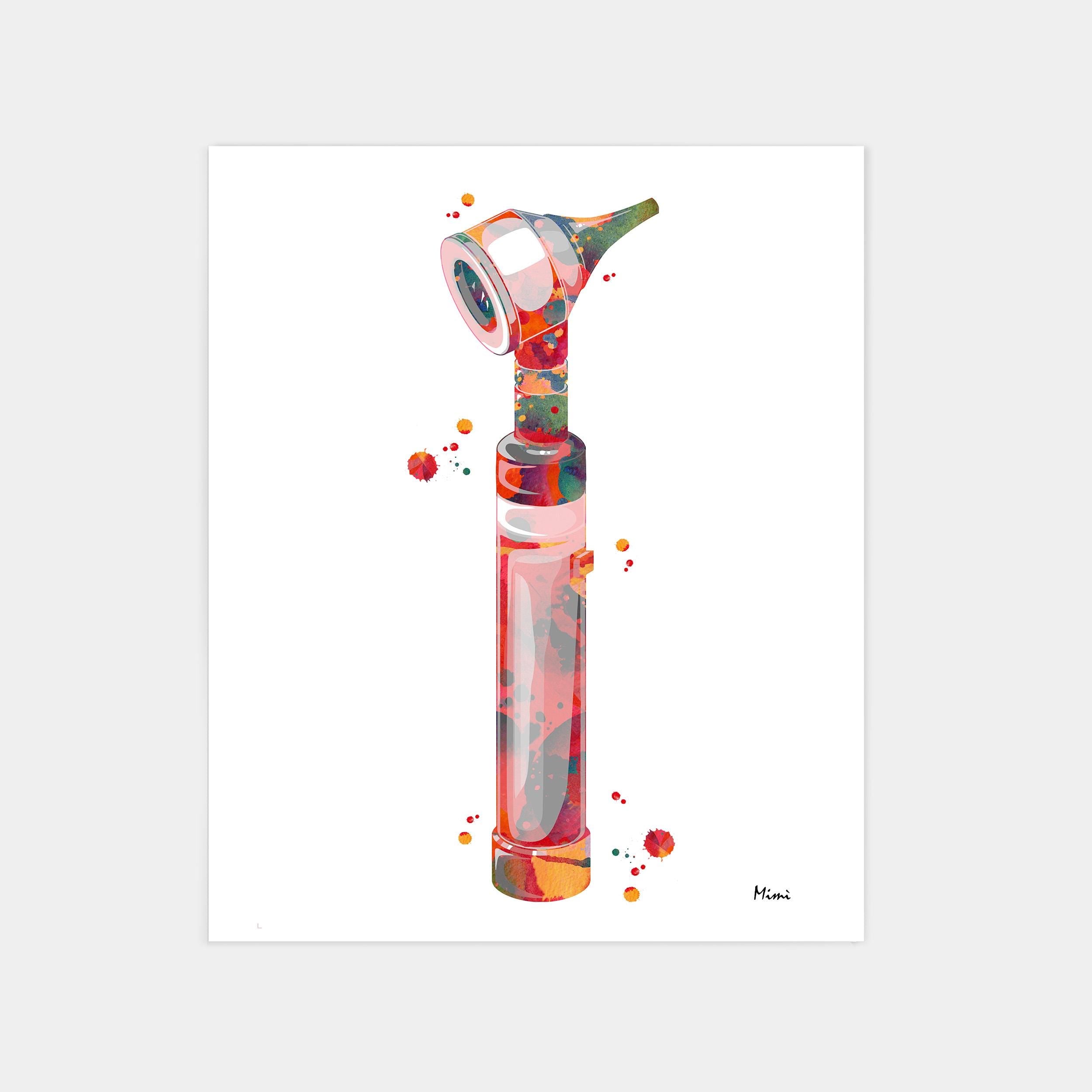 Otoscope watercolor art print for ENT clinic wall decor
