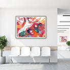 Framed ovarian follicles histology watercolor print in a clinic waiting room