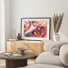 Framed ovarian follicles histology watercolor print in a home living room
