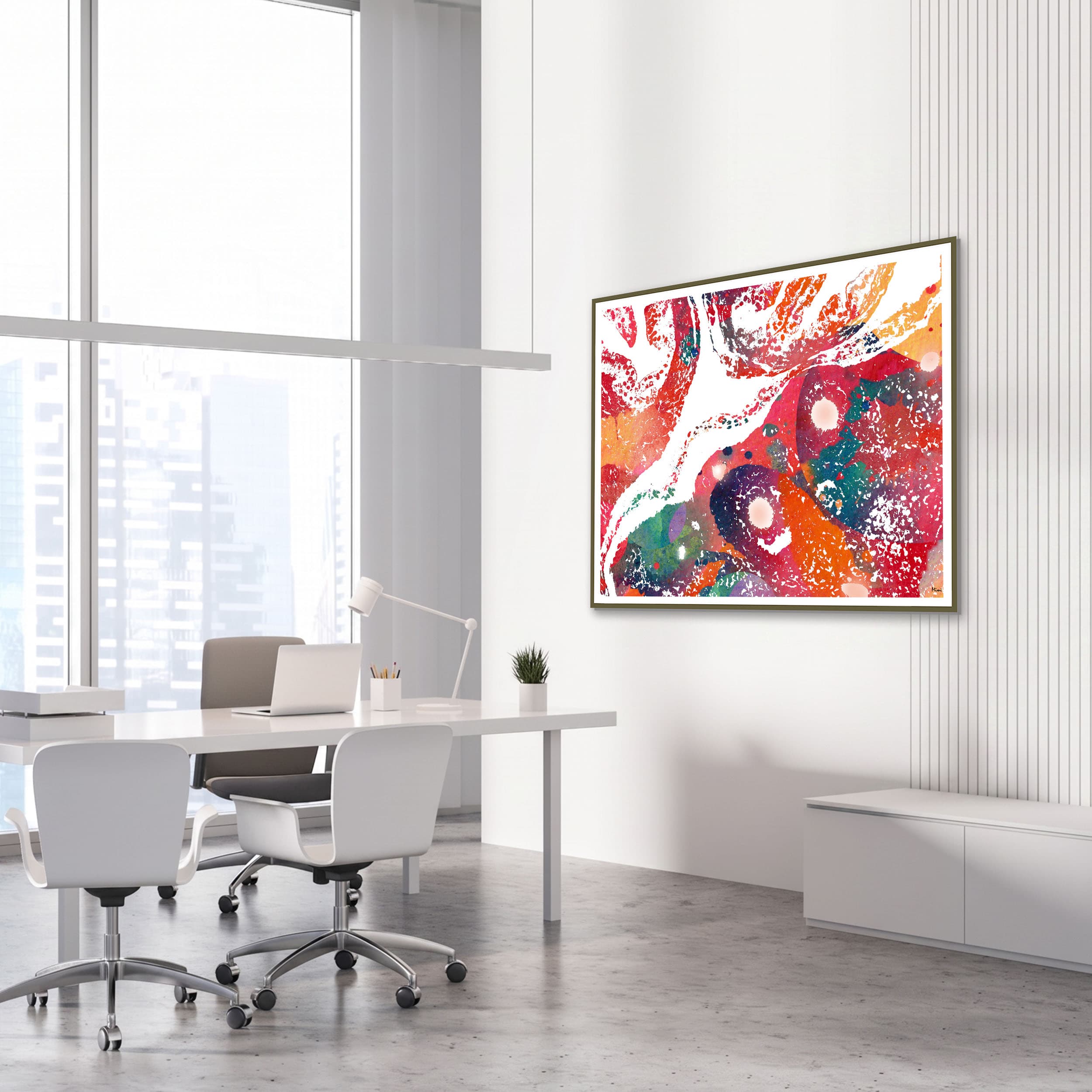 Framed ovarian follicles histology watercolor print in an OB-GYN clinic