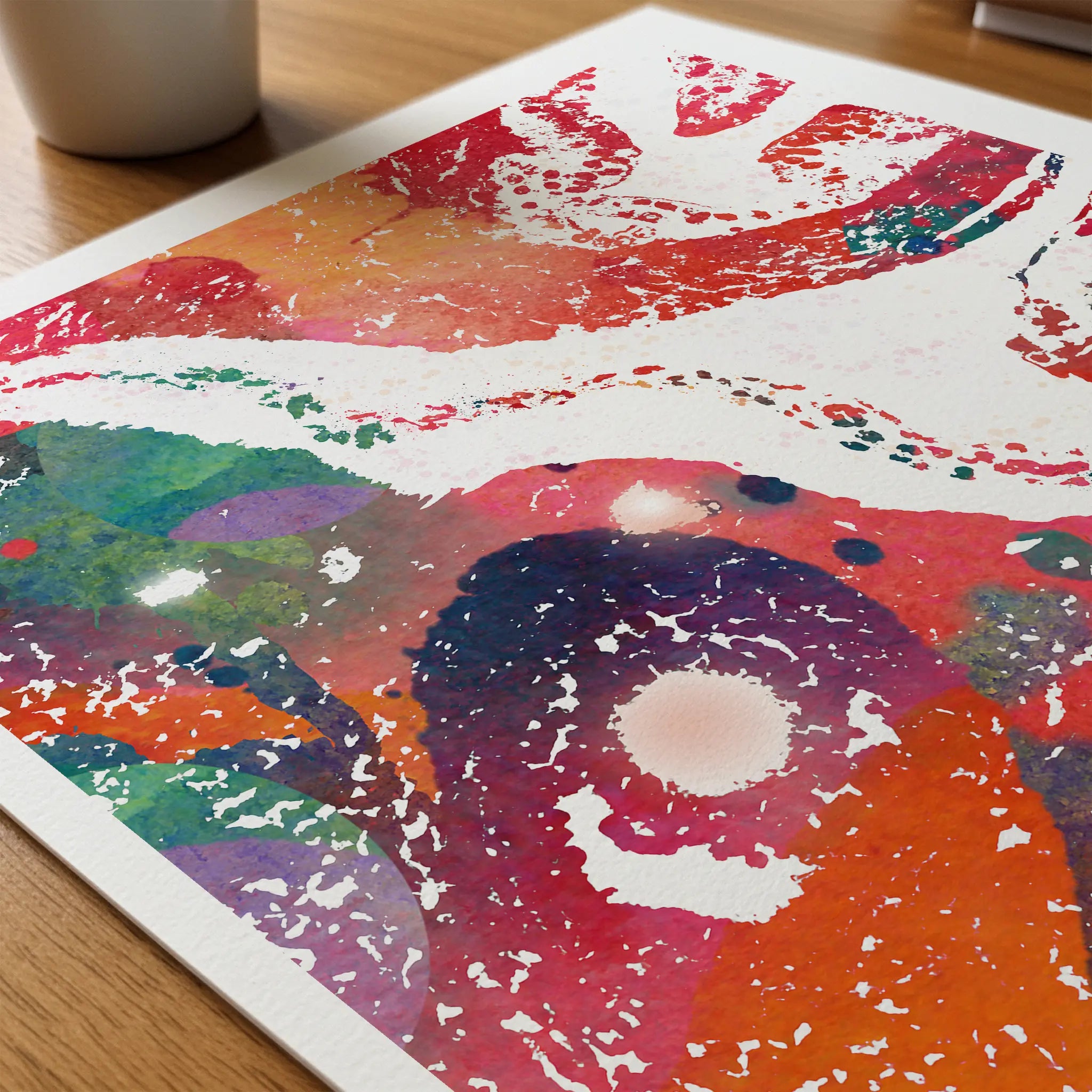 Close-up of ovarian follicles histology watercolor print showing paper texture and grain