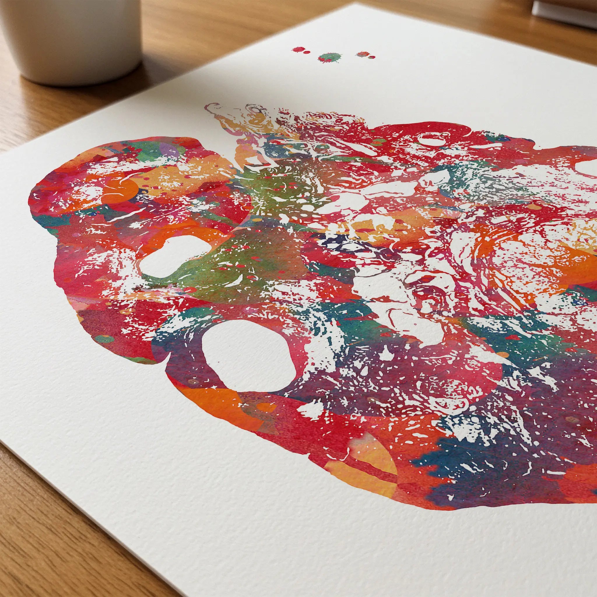 Close-up of ovary anatomy watercolor print showing paper texture and grain