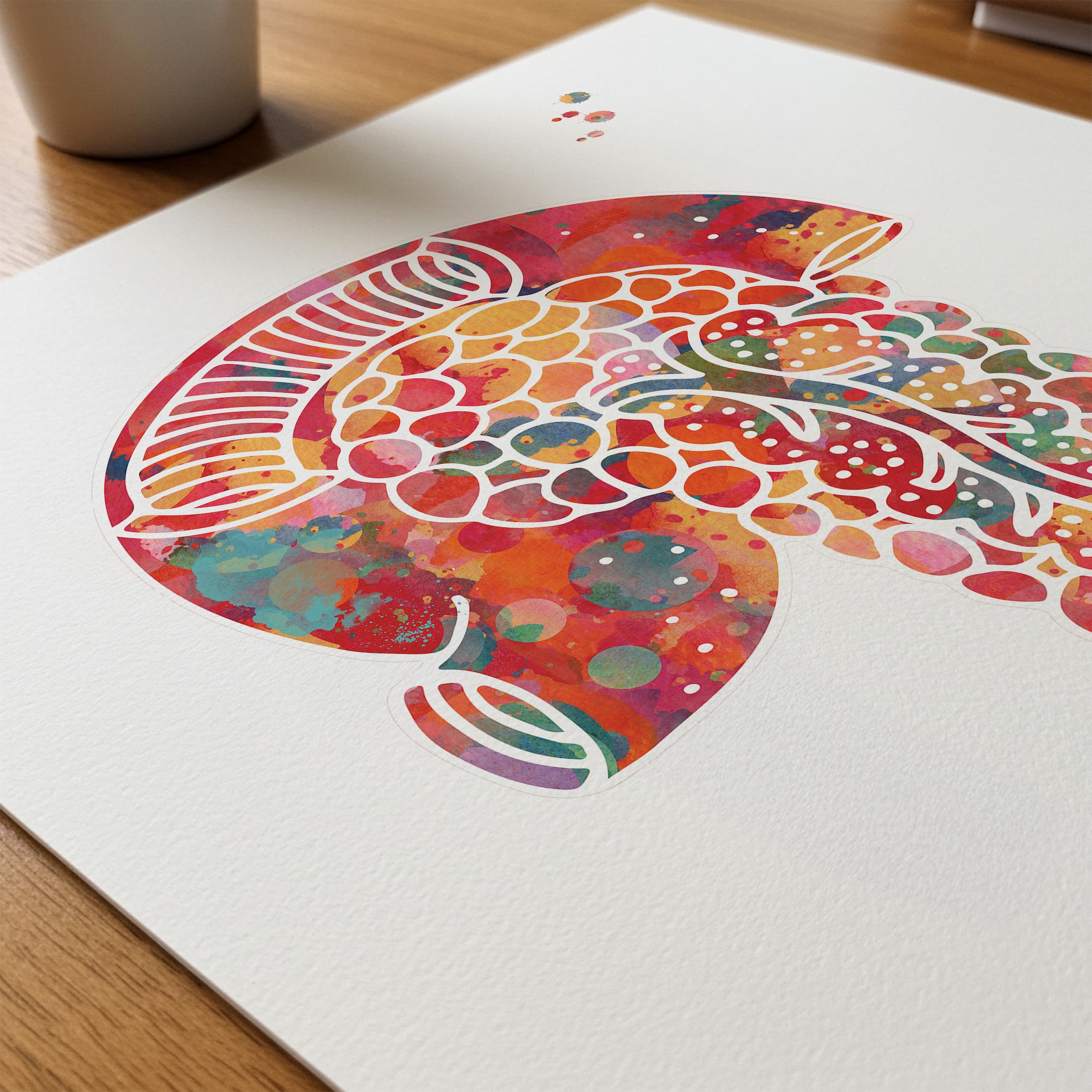 Close-up of pancreas anatomy watercolor print showing paper texture and grain