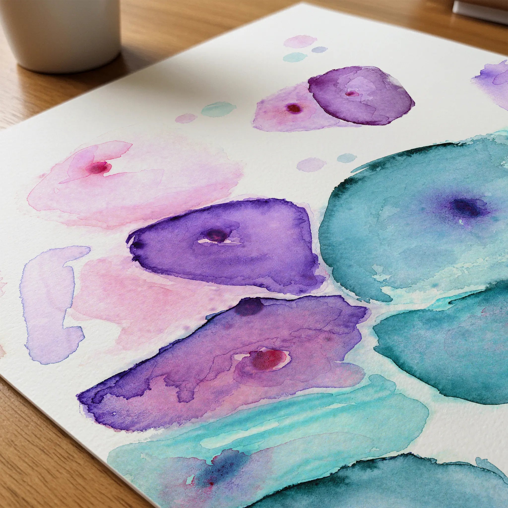 Close-up of pap smear test watercolor print showing paper texture and grain