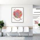 Framed placenta anatomy watercolor print in a clinic waiting room