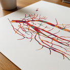 Close-up of Popliteal Artery Angiogram Watercolor Print showing texture and grain