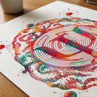 Close-up of psychology & psychotherapy watercolor print showing paper texture and grain