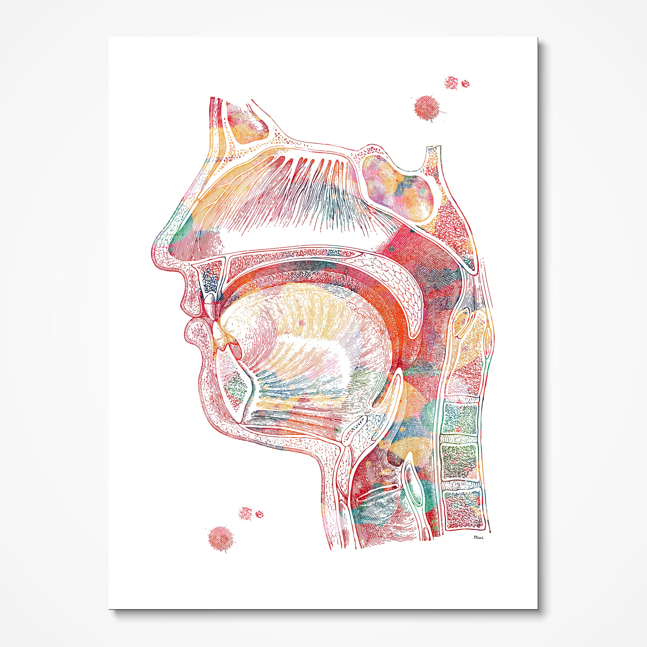 Respiratory System watercolor art print for ENT clinic wall decor