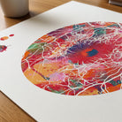 Close-up of retina & optic disc watercolor print showing paper texture and grain