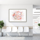 Framed retinal angiogram watercolor print in a clinic waiting room