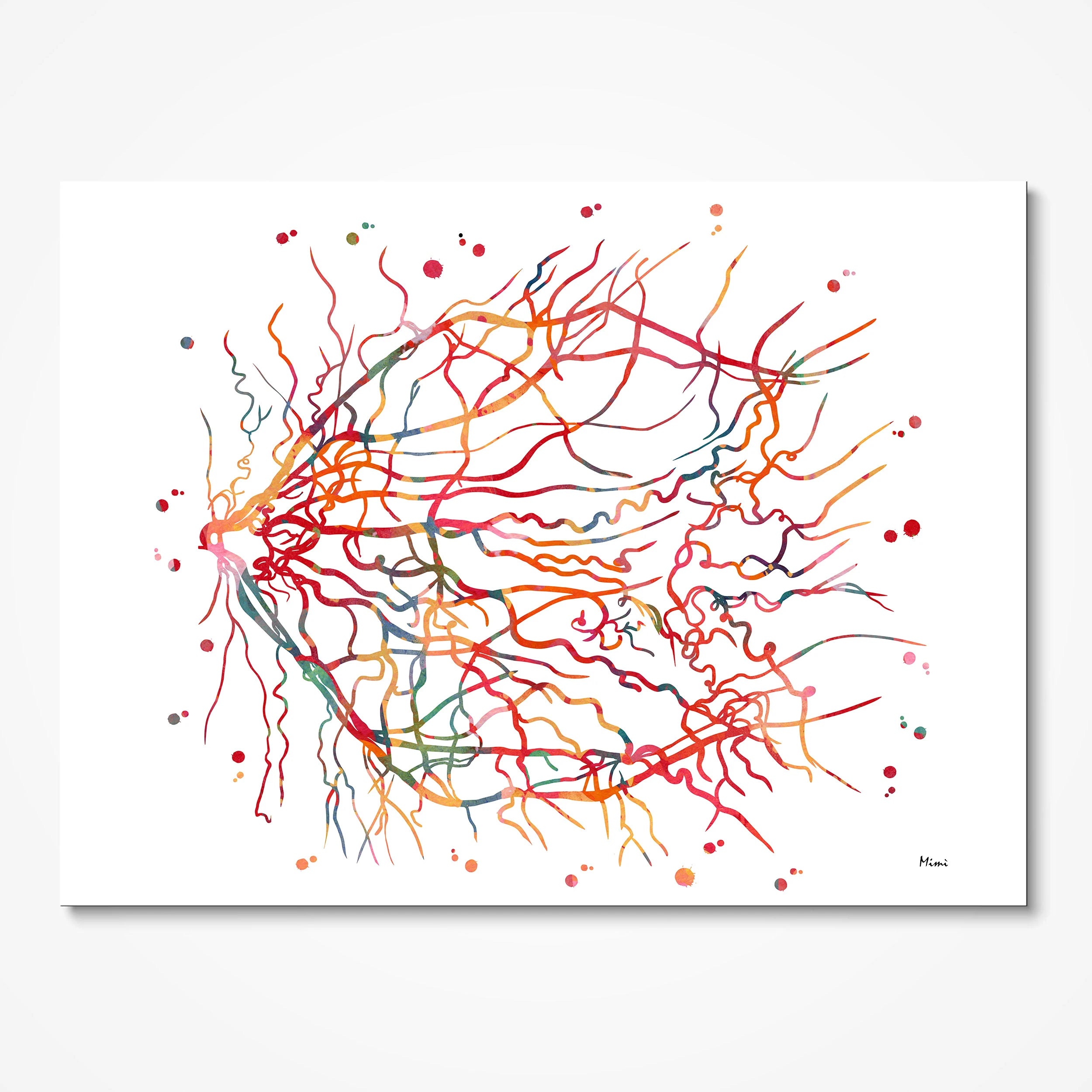 Retinal Angiogram watercolor art print for ophthalmology clinic wall decor