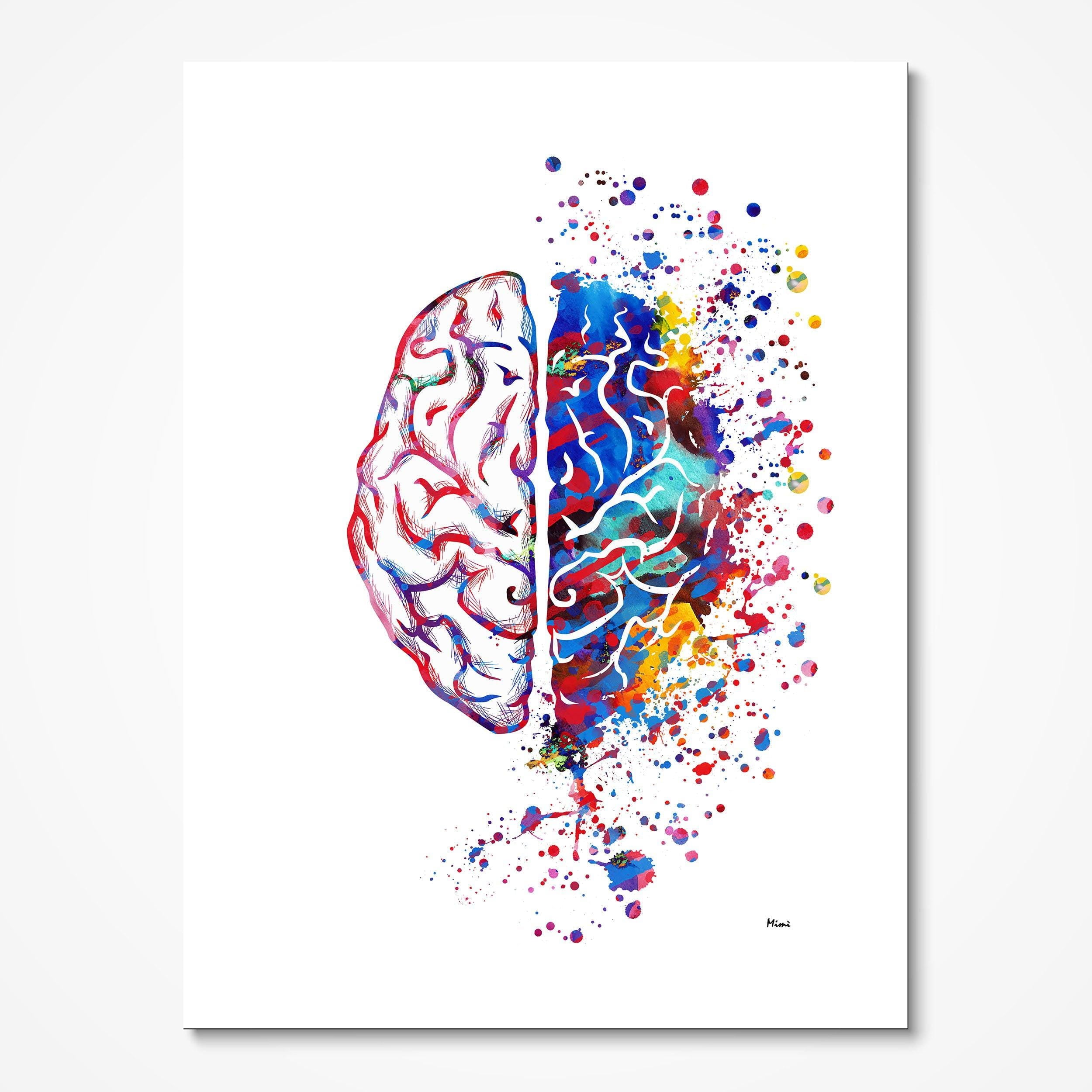 Right Brain Left Brain watercolor art print for neurology clinic wall decor