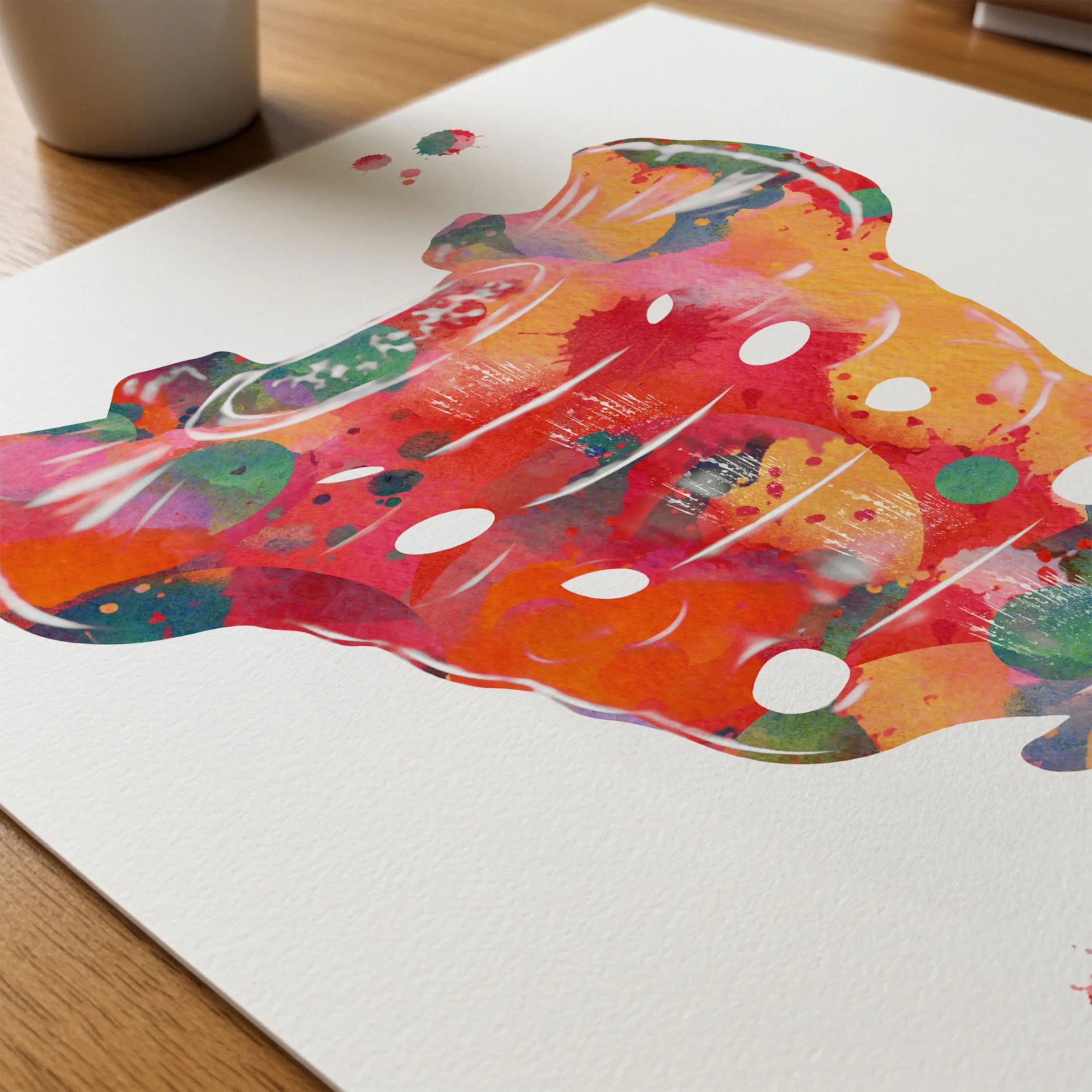 Close-up of sacrum bone anatomy watercolor print showing paper texture and grain