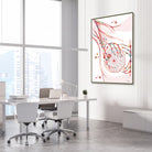 Framed sentinel lymph node watercolor print in an endocrinology clinic