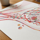 Close-up of sentinel lymph node watercolor print showing paper texture and grain