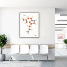 Framed serotonin molecular structure watercolor print in a clinic waiting room