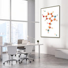 Framed serotonin molecular structure watercolor print in a science laboratory office