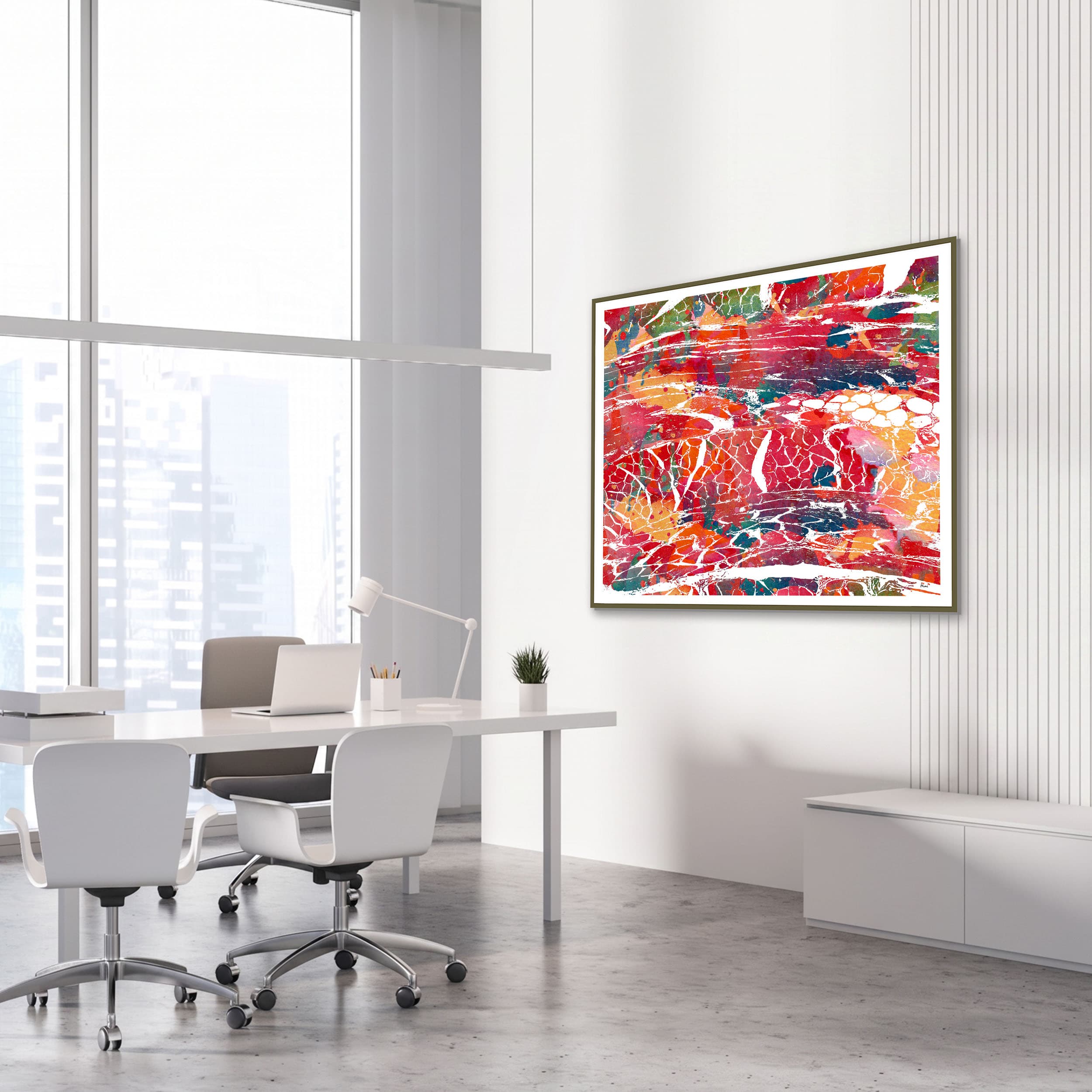 Framed skeletal muscle histology watercolor print in an orthopedic clinic