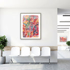 Framed skin anatomy watercolor print in a clinic waiting room