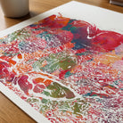 Close-up of skin histology watercolor print showing paper texture and grain