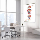 Framed spinal cord cross-section anatomy watercolor print in a neurology clinic