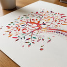 Close-up of spine tree of life watercolor print showing paper texture and grain