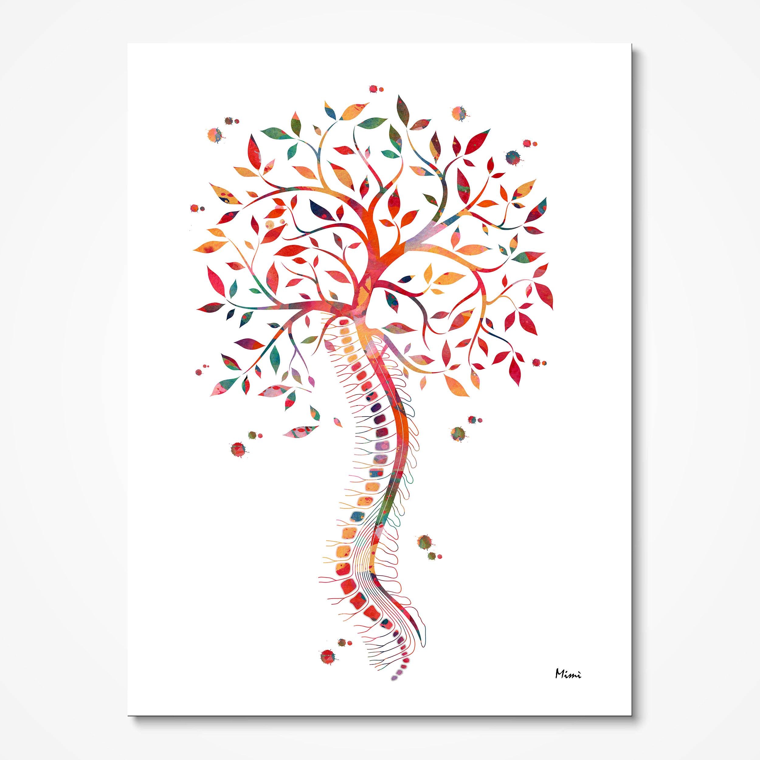 Spine Tree of Life watercolor art print for chiropractic clinic wall decor