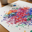 Close-up of t-cell immune system watercolor print showing paper texture and grain