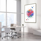 Framed t-cell immune system watercolor print in a science laboratory office