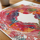 Close-up of temporal artery histology watercolor print showing paper texture and grain