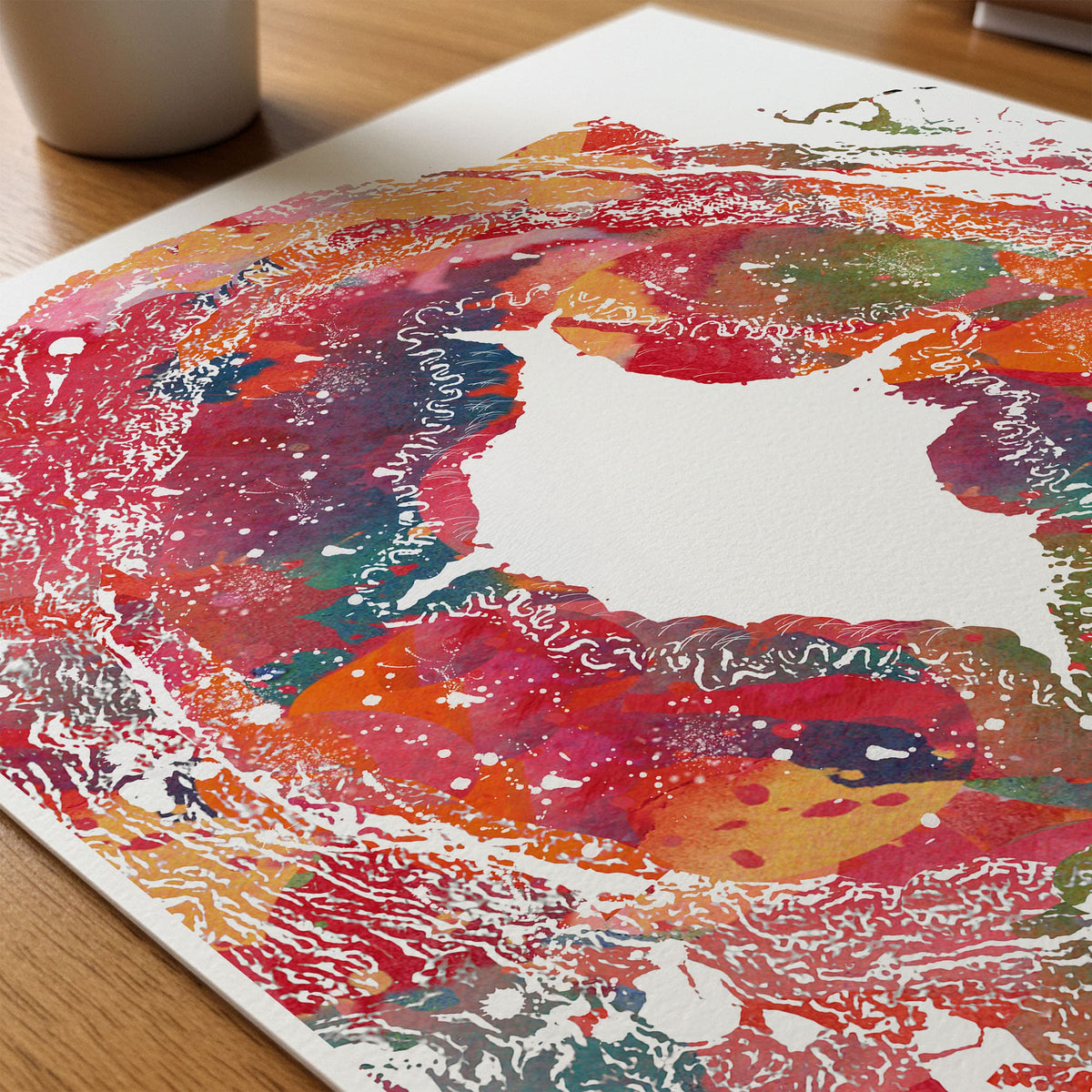 Close-up of temporal artery histology watercolor print showing paper texture and grain