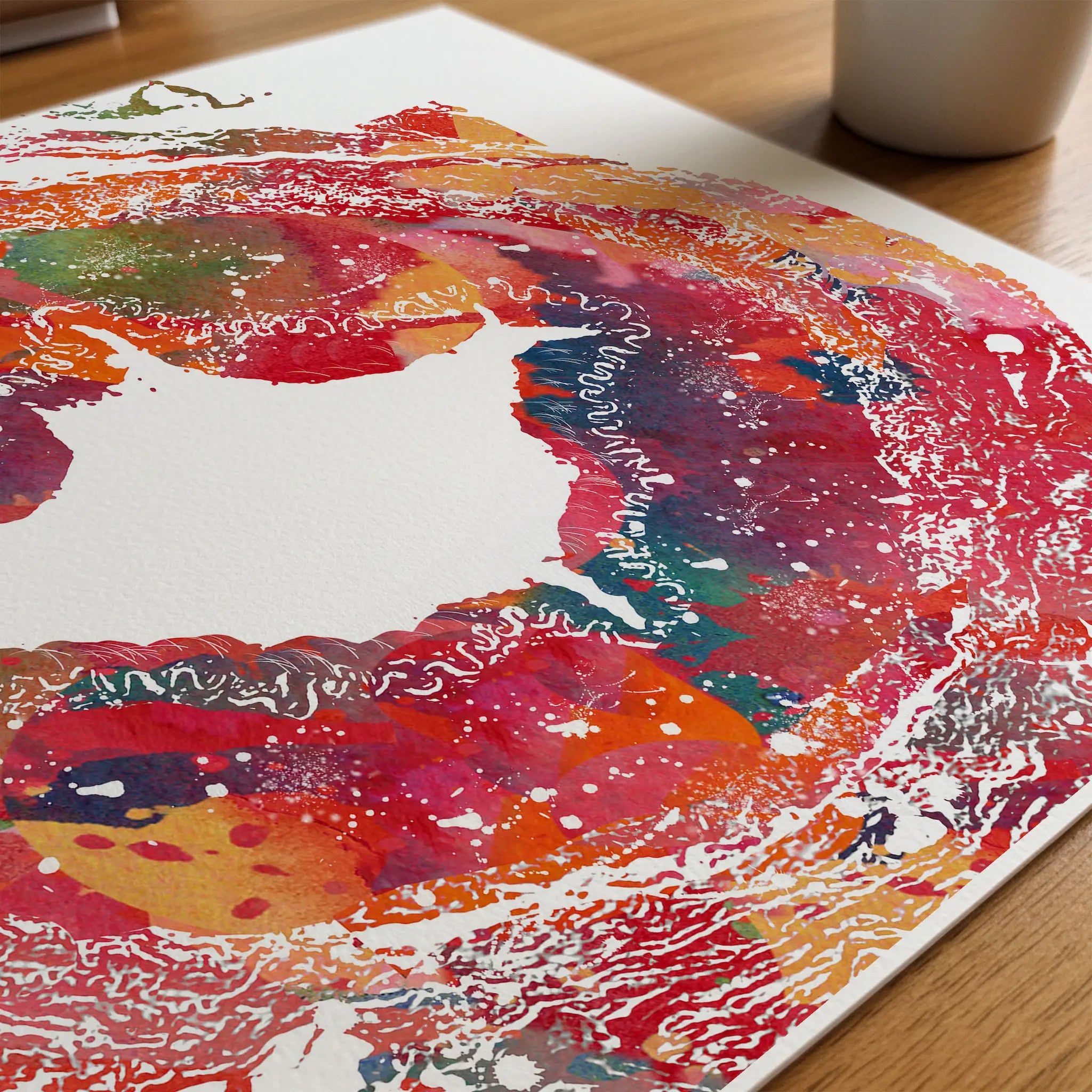 Close-up of temporal artery histology watercolor print showing paper texture and grain