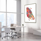 Framed thyroid & parathyroid watercolor print in an endocrinology clinic