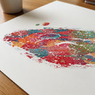 Close-up of thyroid & parathyroid watercolor print showing paper texture and grain