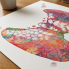 Close-up of thyroid gland anatomy watercolor print showing paper texture and grain