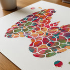 Close-up of thyroid structure watercolor print showing paper texture and grain
