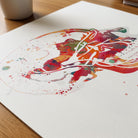 Close-up of trigeminal nerve anatomy watercolor print showing paper texture and grain