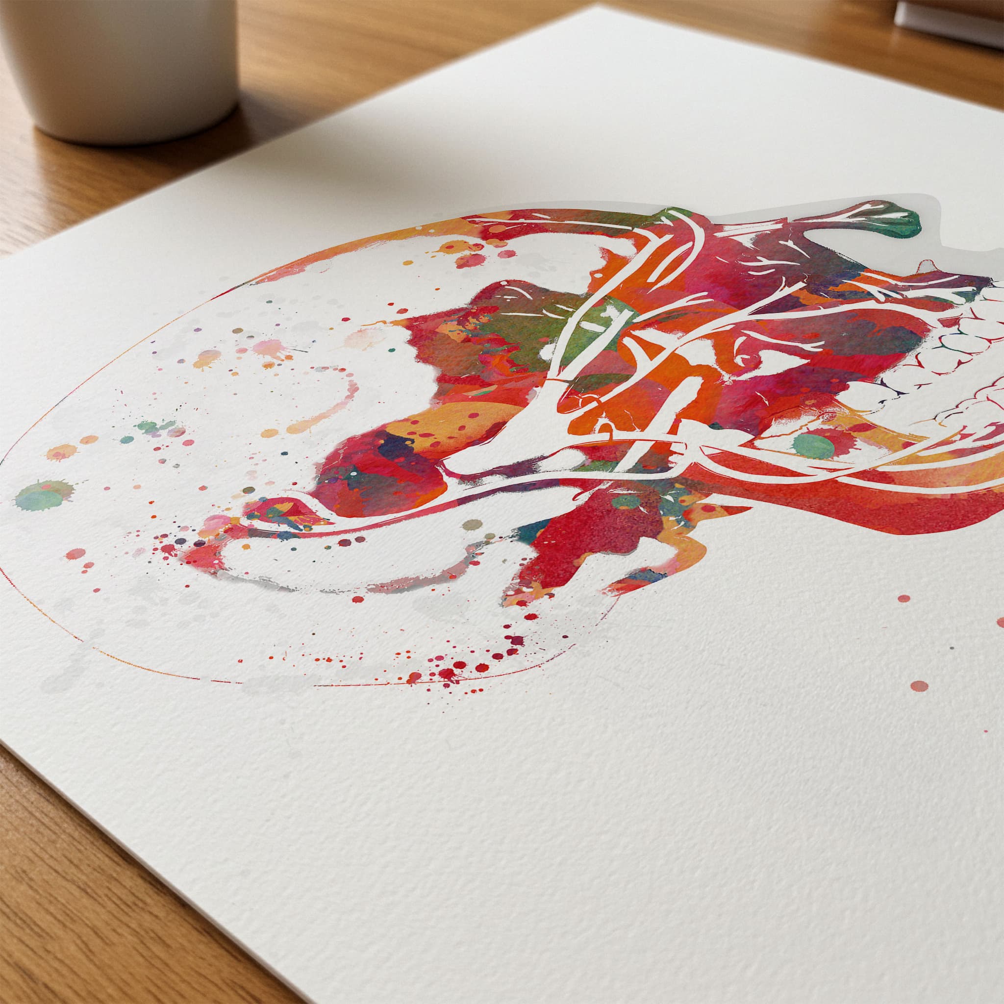 Close-up of trigeminal nerve anatomy watercolor print showing paper texture and grain