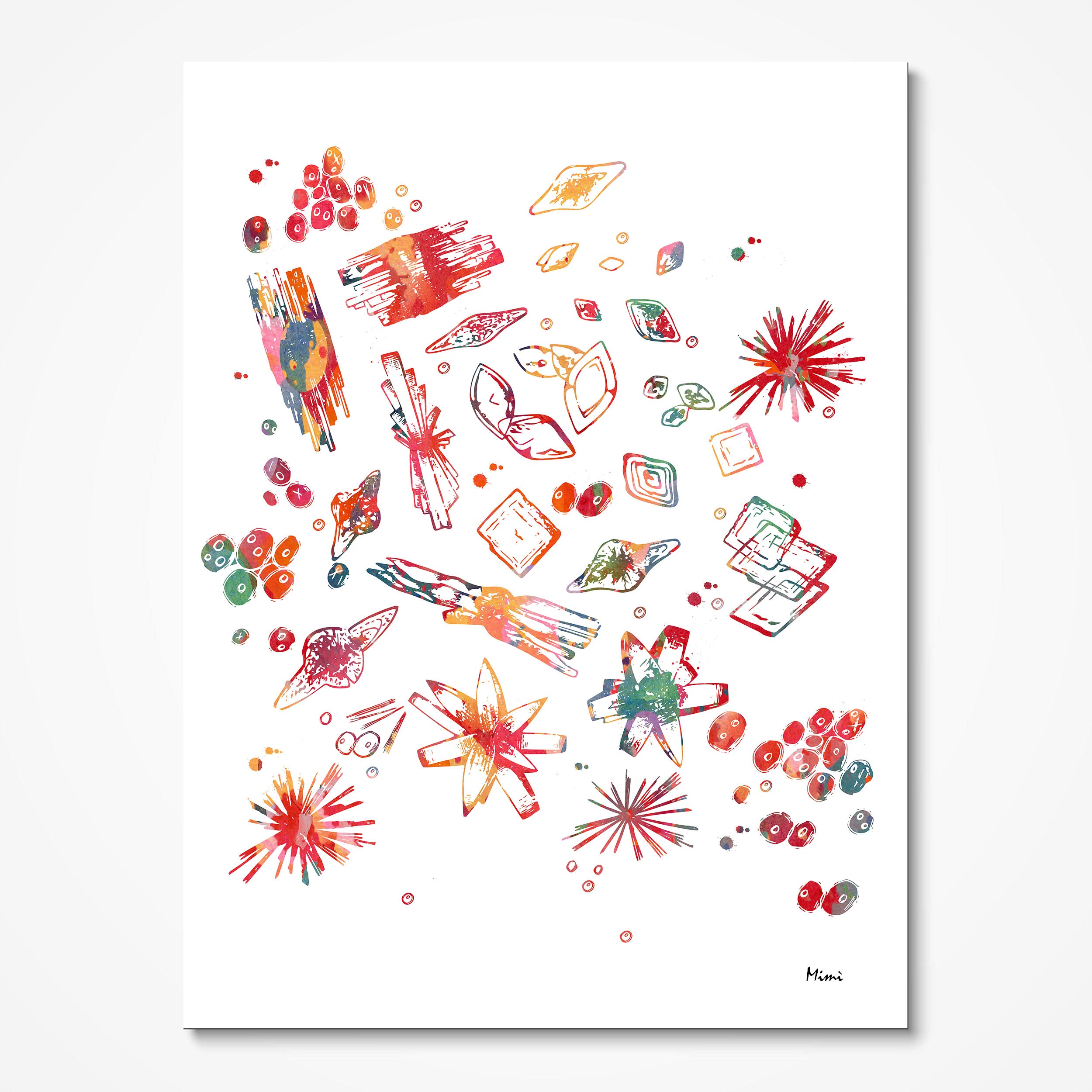 Urine Crystals watercolor art print for microbiology lab wall decor